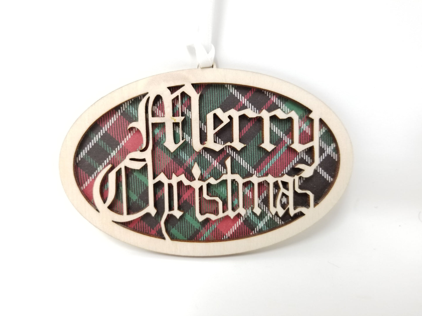 Merry Christmas Plaid Ornament – Classic Holiday Tree Decor