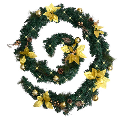 Sparkling Christmas Garland – 8.9ft Green PVC with LED Lights