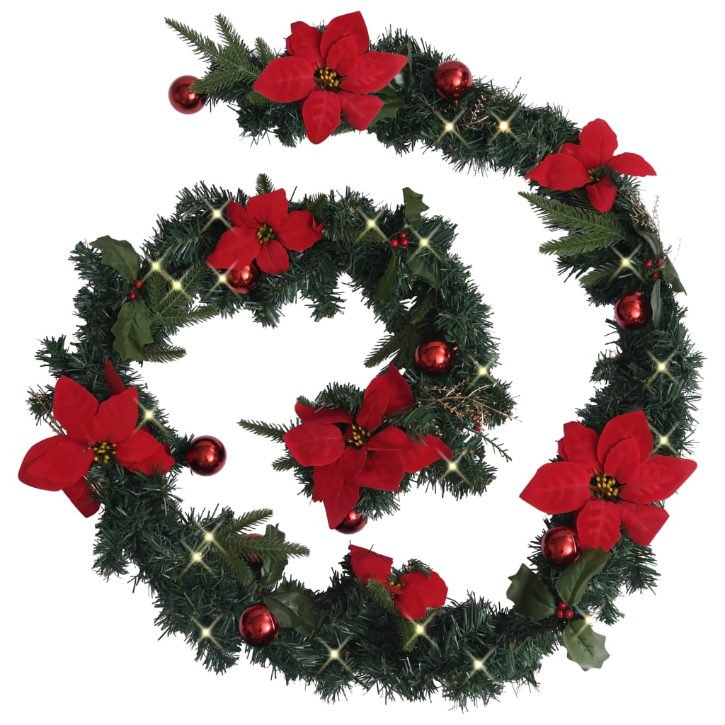 Sparkling Christmas Garland – 8.9ft Green PVC with LED Lights