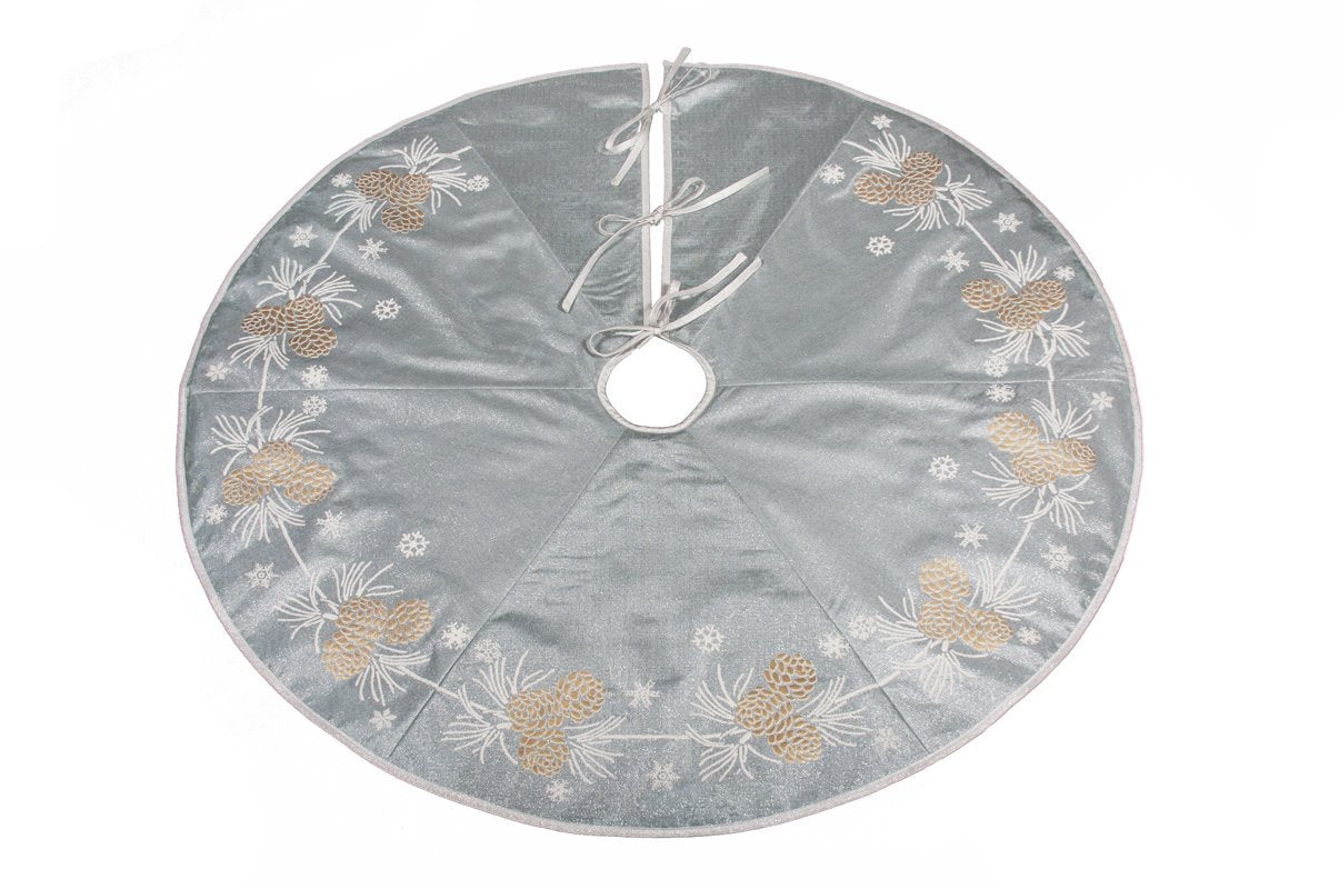 Winter Blue Pine Cone Tree Skirt – 56-Inch Round