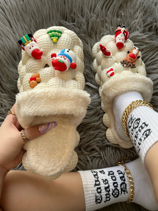 Christmas Bubble Slippers – Cozy Furry House Slides for the Holidays