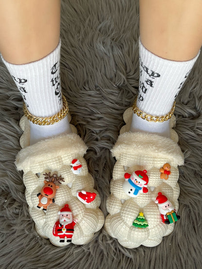 Christmas Bubble Slippers – Cozy Furry House Slides for the Holidays