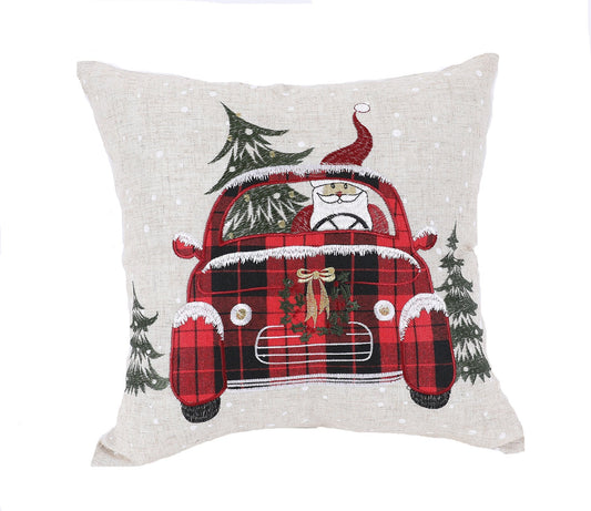 Santa Claus Riding on Car Christmas Pillow – 14x14 Inch