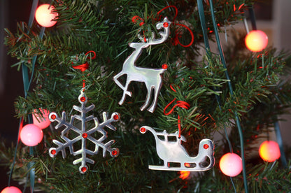 Metal Ornaments Set (Snowflake, Reindeer, Sleigh)