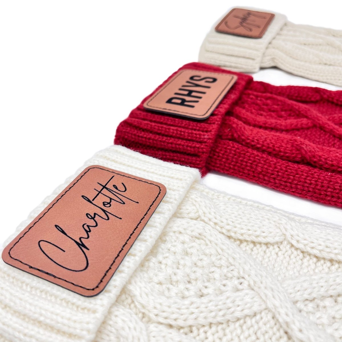 Personalized Christmas Stockings with Engraved Leather Patch