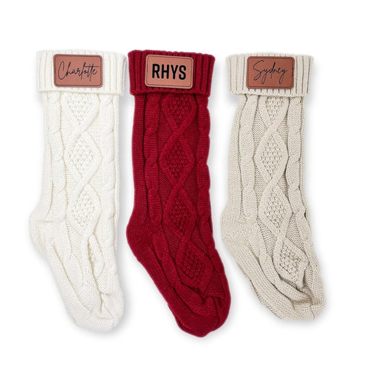 Personalized Christmas Stockings with Engraved Leather Patch